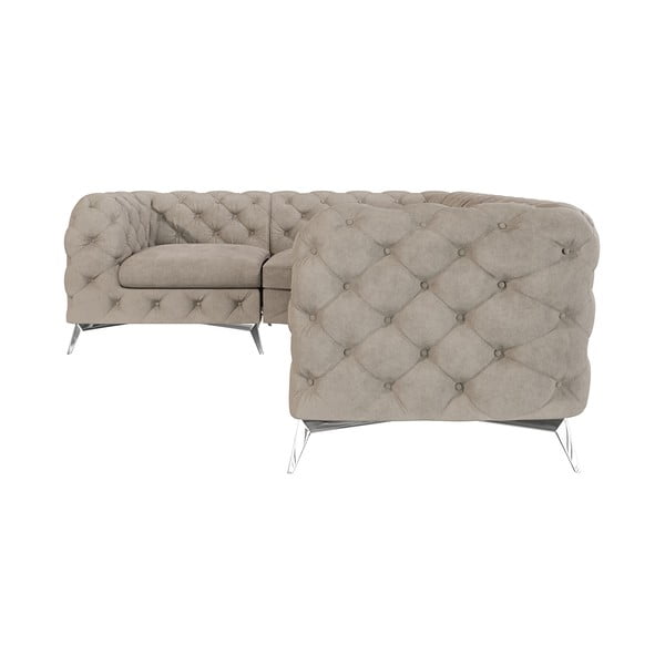 Сиво-бежов кадифен ъглов диван (ляв ъгъл/L форма) Chelsea – Ropez-image-2