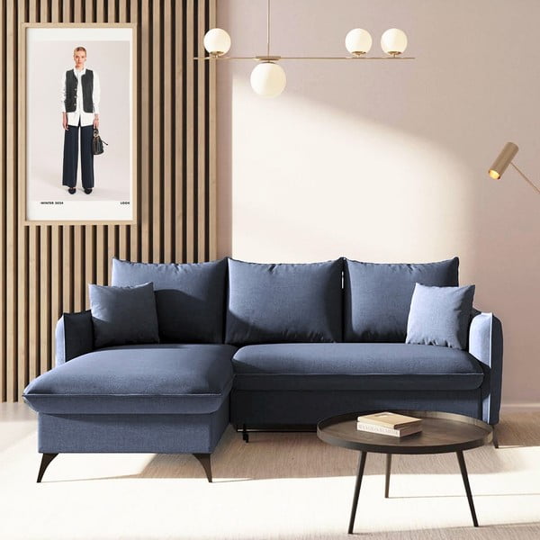 Син разтегателен ъглов диван с място за съхранение (ляв ъгъл) Brim – Rodier-image-1