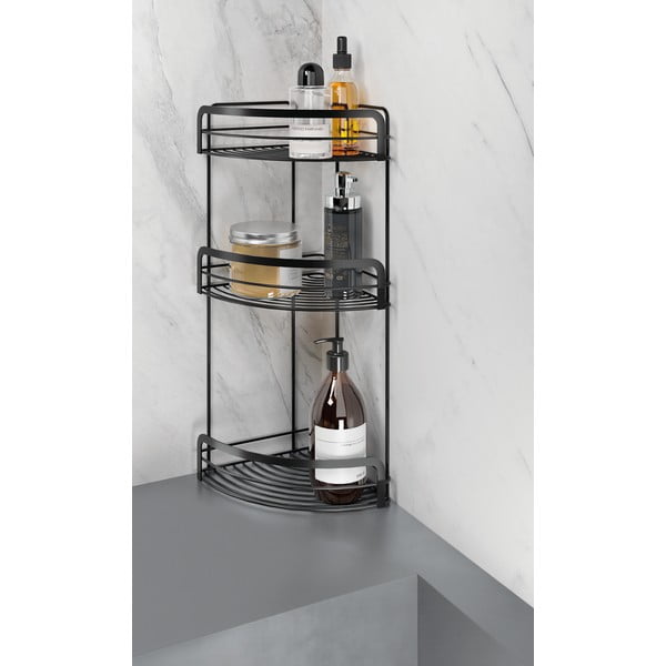 Черен триетажен ъглов рафт за баня Origin - Metaltex-image-1