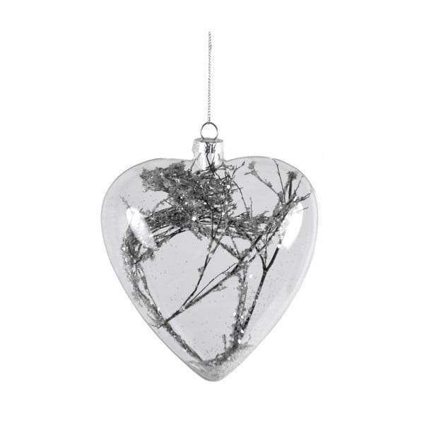 Коледна стъклена украса във формата на сърце с клонче Ego decor, височина 14 см - Ego Dekor