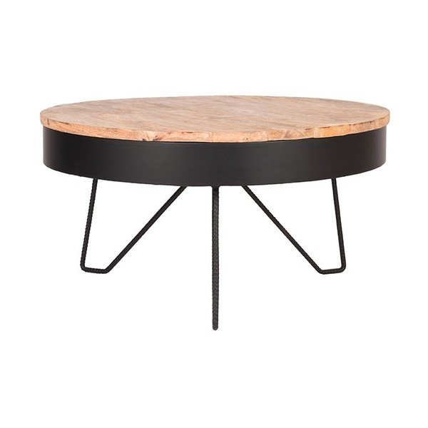 Черна масичка за кафе с плот от мангово дърво , ⌀ 80 cm Saran - LABEL51-image-2