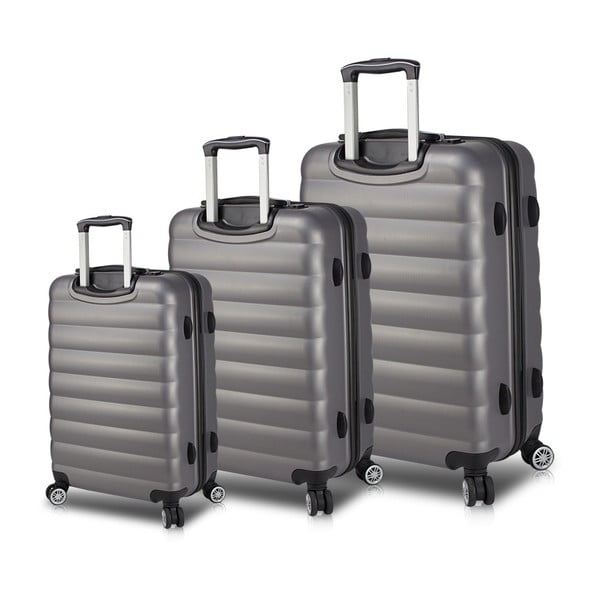 My Valice RESSO Travel Комплект от 3 сиви куфара за пътуване на колелца с USB портове - Myvalice