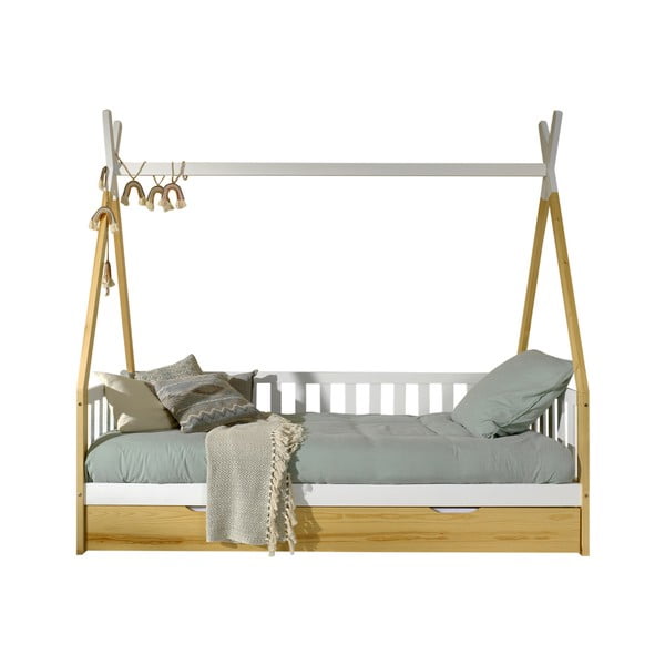 Детско легло къща от масивен бор с място за съхранение в естествен цвят 90x200 cm TIPI – Vipack