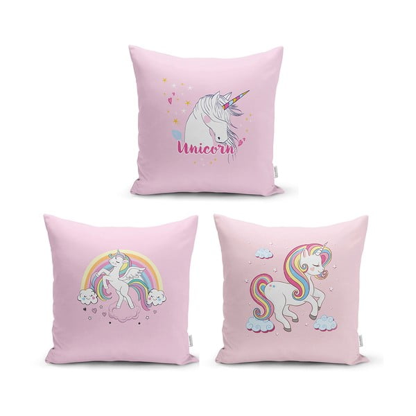 Комплект от 3 калъфки за възглавници Розов еднорог, 45 x 45 cm - Minimalist Cushion Covers