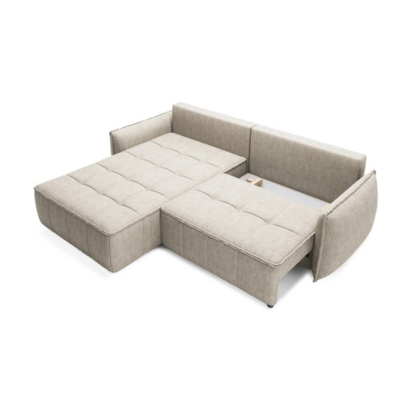 Бежов кадифен разтегателен ъглов диван с място за съхранение (ляв ъгъл) Campo – ELTAP-image-1