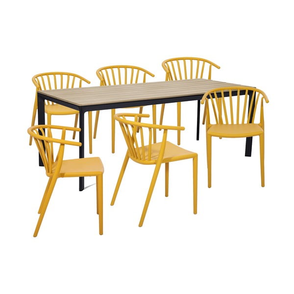 Градински комплект за хранене за 6 души с жълт стол Capri и маса Thor, 210 x 90 cm Thor & Capri - Bonami Selection