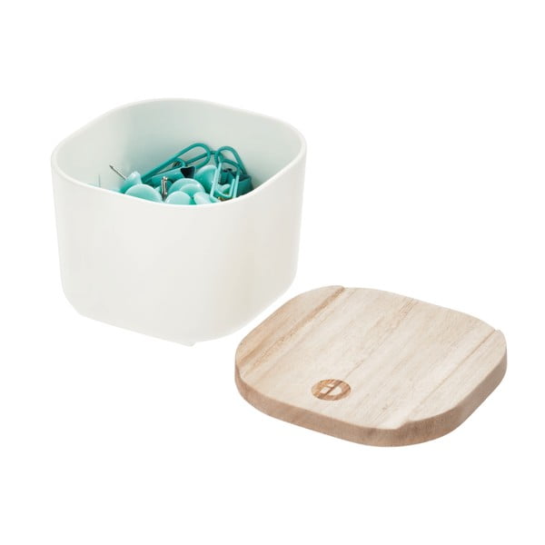 Бяла кутия за съхранение с капак, изработена от дърво от пауловния , 9 x 9 cm Eco - iDesign-image-3