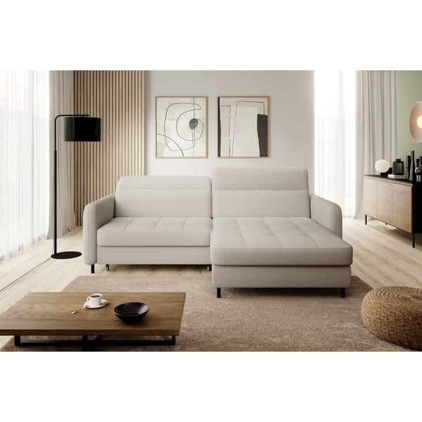 Бежов разтегателен ъглов диван с място за съхранение от букле (десен ъгъл) Gomsi – ELTAP-image-3