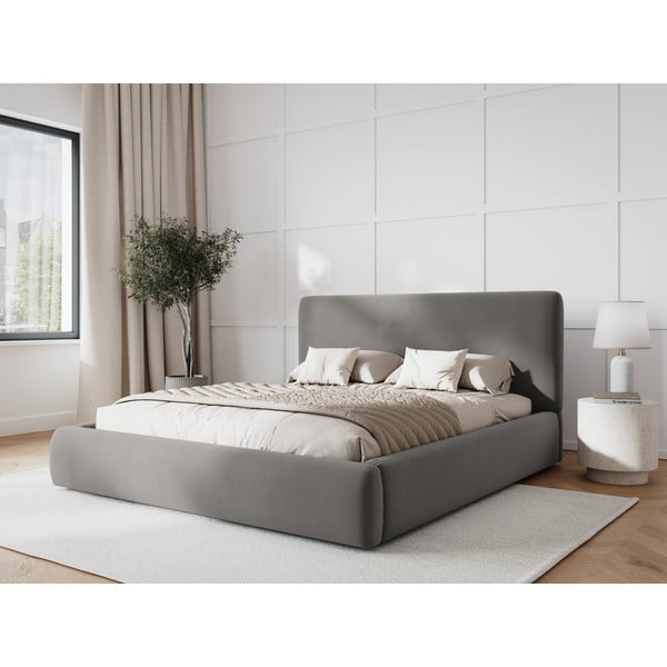 Сиво двойно тапицирано легло с място за съхранение с включена подматрачна рамка 180x200 cm Colonel – Cosmopolitan Design-image-1