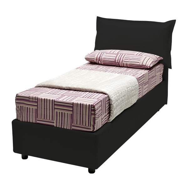 Černá jednolůžková postel s úložným prostorem, matrací a potahem z koženky 13Casa Rose, 80 x 190 cm