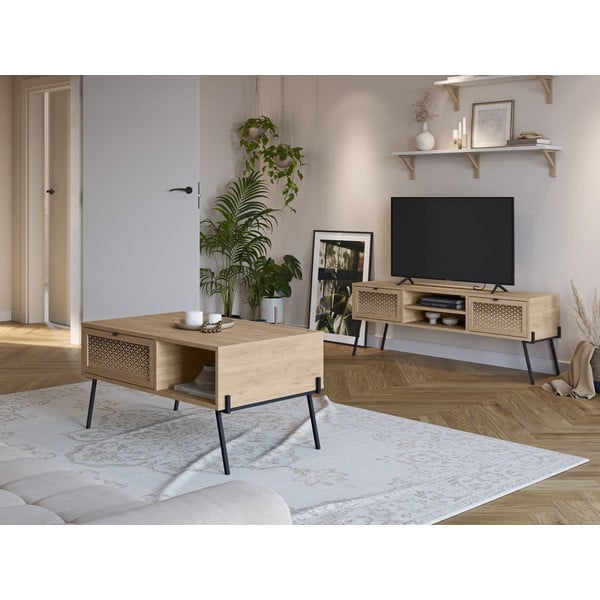 Масичка за телевизор с дъбов декор в естествен цвят 140x51 cm Ecrin - Marckeric-image-1