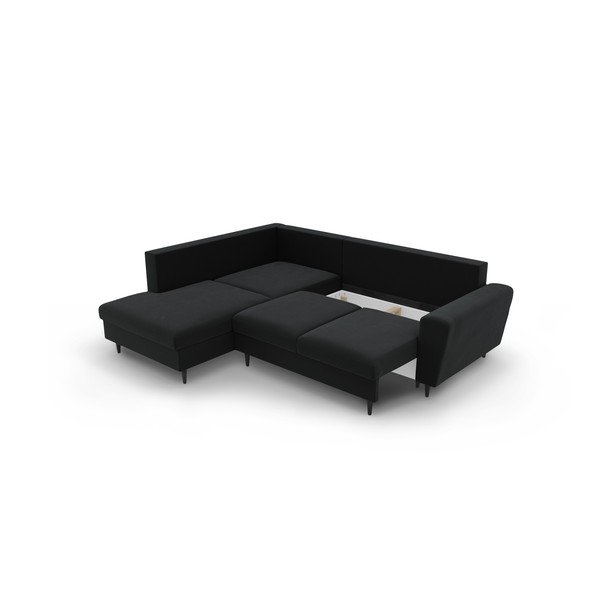 Черен кадифен разтегателен ъглов диван с място за съхранение (ляв ъгъл/L форма) Kyoto – Cosmopolitan Design-image-3