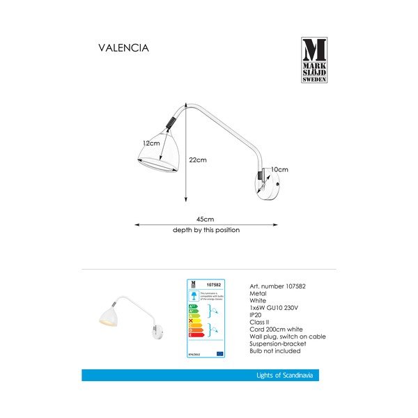Бяла стенна лампа Valencia - Markslöjd-image-2