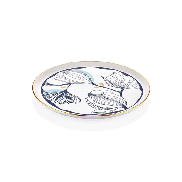 Бяла порцеланова чиния за сервиране със сини цветя Bleu, ⌀ 30 cm - Mia