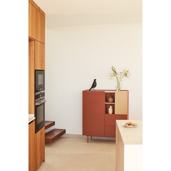 Висок скрин с чекмеджета в цвят тухла и естествен дъб 100x120 cm Otto - Teulat-image-1