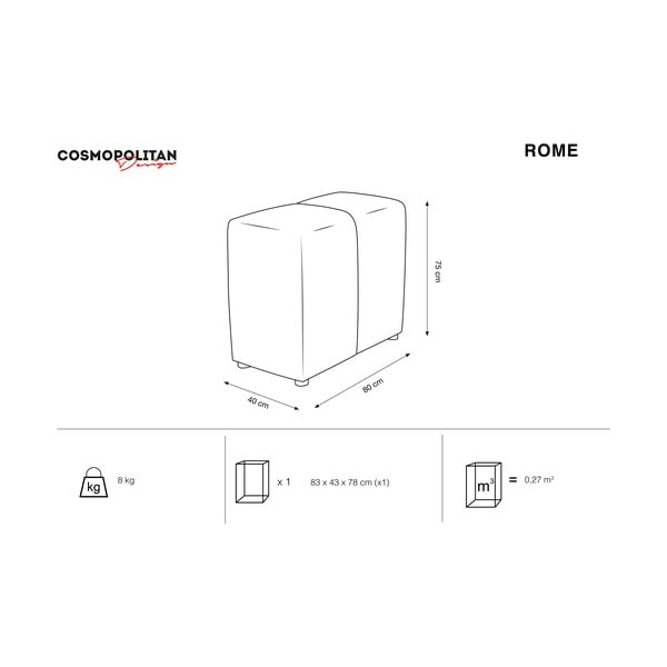 Сив кадифен подлакътник за модулен диван Rome Velvet - Cosmopolitan Design-image-3