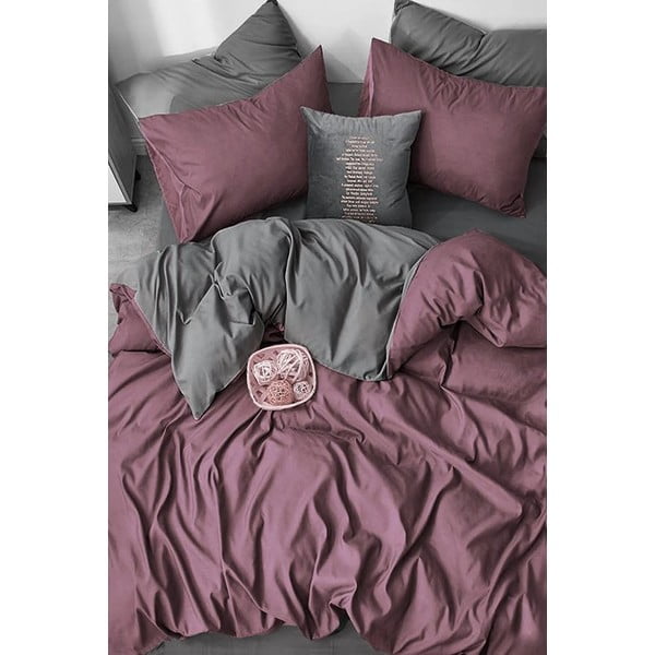 Лилаво-сив памучен чаршаф за единично легло с чаршаф 160x220 cm - Mila Home