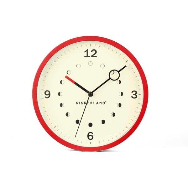 Червено-бял стенен часовник с лунен календар Луна - Kikkerland