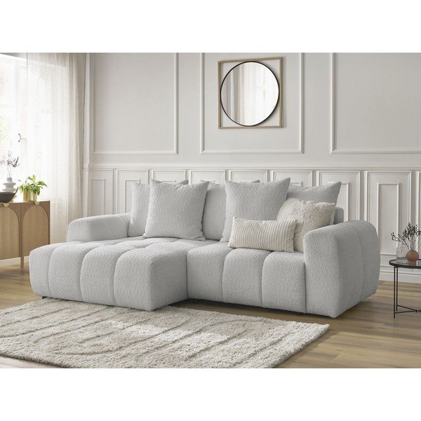 Светлосив  разтегателен ъглов диван с място за съхранение от букле (ляв ъгъл) Roxelane – Bobochic Paris-image-3