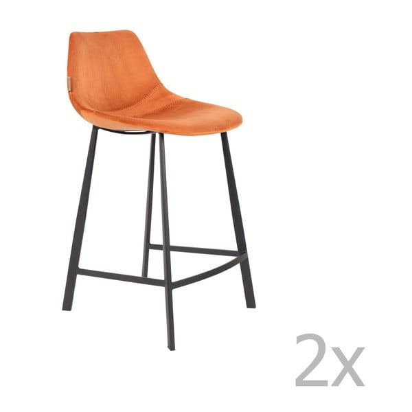 Комплект от 2 оранжеви бар стола с кадифена покривка, височина 91 cm - Dutchbone