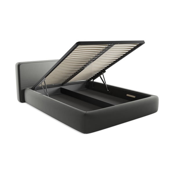 Сиво двойно тапицирано легло с място за съхранение и включена подматрачна рамка 160x200 cm Kiana – Makamii-image-3