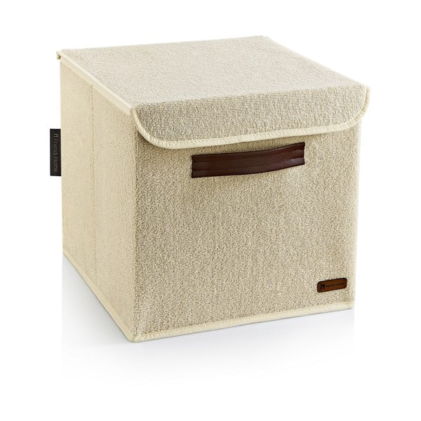 Бежова текстилна кутия за съхранение с капак 30x30x30 cm – Mioli Decor