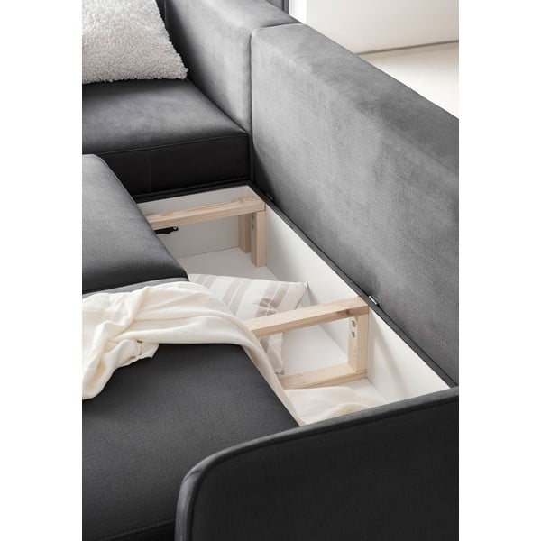 Тъмносив кадифен разтегателен ъглов диван с място за съхранение (ляв ъгъл) Silva – ELTAP-image-3