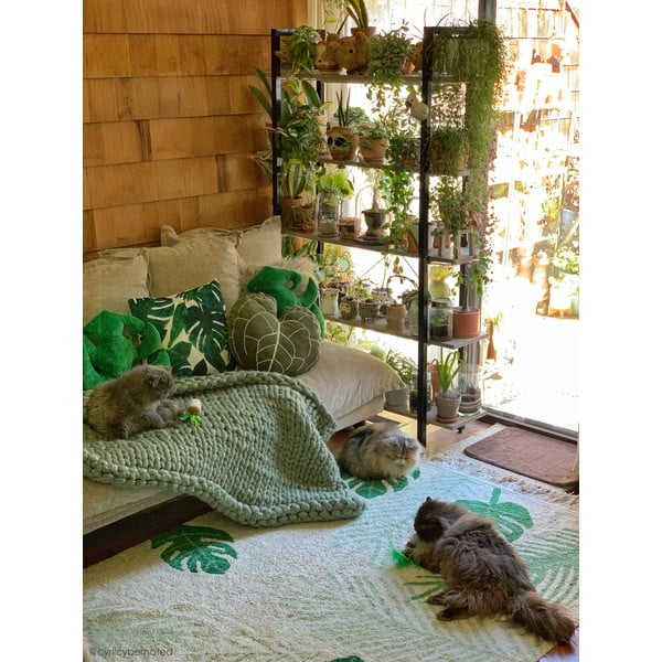 Зелен и кремав ръчно изработен памучен детски килим подходящ за пране 140x200 cm Tropical Green – Lorena Canals-image-3