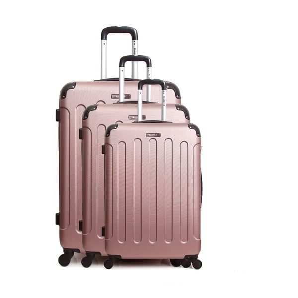 Комплект от 3 розови пътнически куфара на колелца Vanity Cadenas - Bluestar