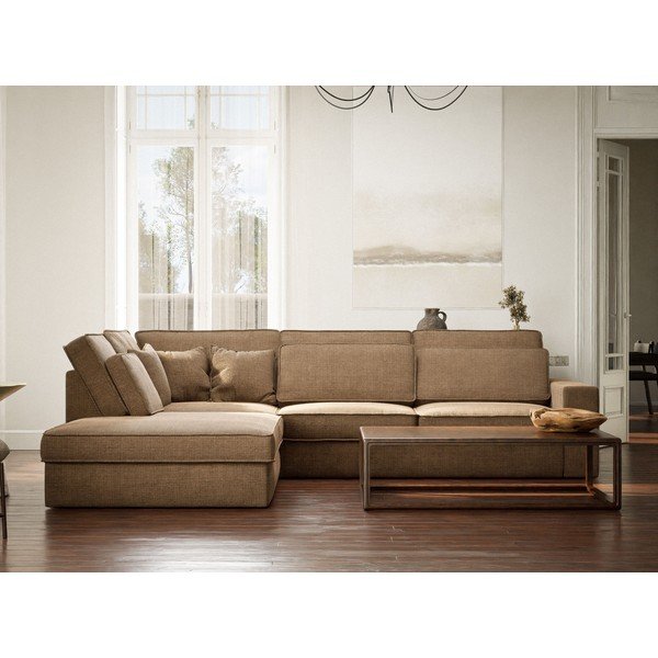 Светлокафяв шенилов ъглов диван (ляв ъгъл/L форма) Kirou – Maison de Rêve-image-4