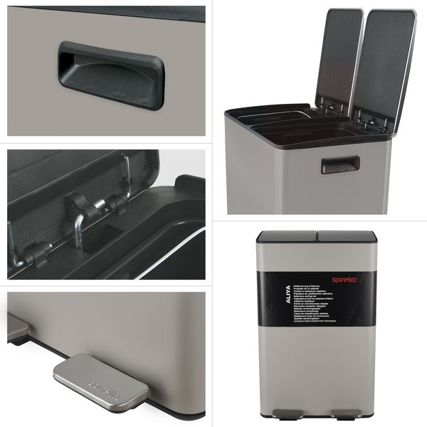 Кафяво-сиво стоманено кошче за боклук 2x30 l за рециклиране с педал   Aliya – Spirella-image-4