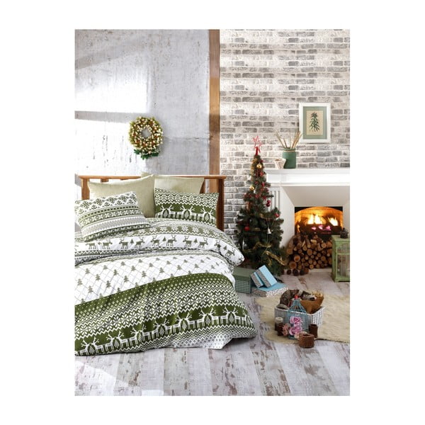 Коледно памучно спално бельо за единично легло с чаршаф Alice, 160 x 220 cm - Mijolnir