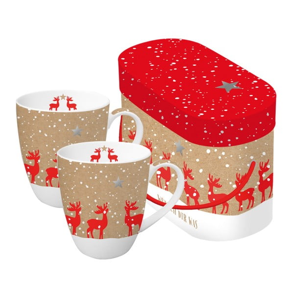Комплект от 2 чаши от костен порцелан с коледен мотив в подаръчна кутия Make a Wish, 350 ml - PPD