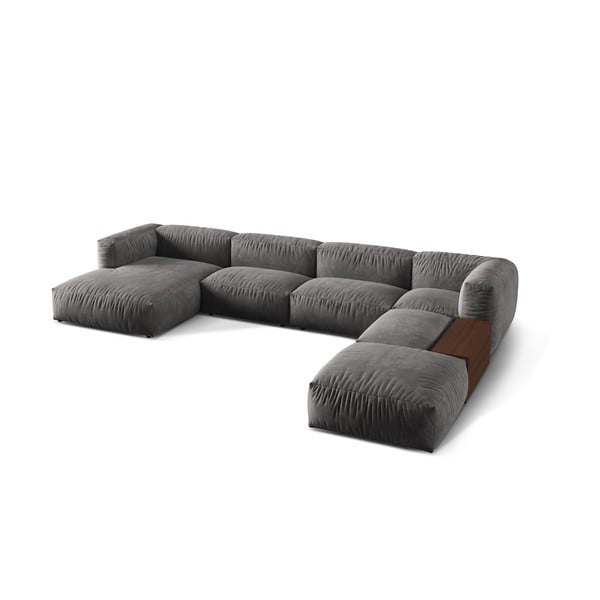 Сив кадифен модулен ъглов диван (десен ъгъл/U форма) Martina – Micadoni -image-1