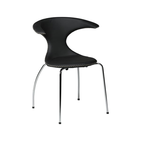 Černá kožená jídelní židle s pochromovaným podnožím DAN–FORM Denmark Flair