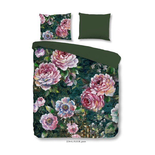 Зелено единично удължено памучно спално бельо 140x220 cm Fleur – Good Morning