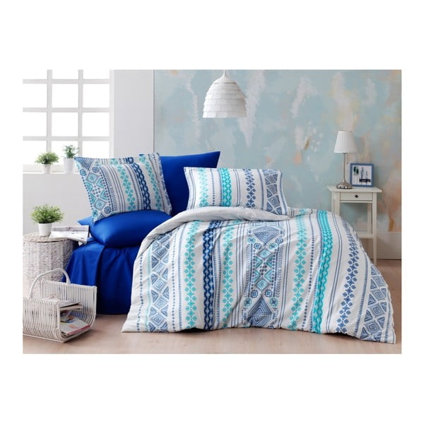 Памучен чаршаф Ranforce за двойно легло Zaur Blue, 160 x 220 cm - Unknown