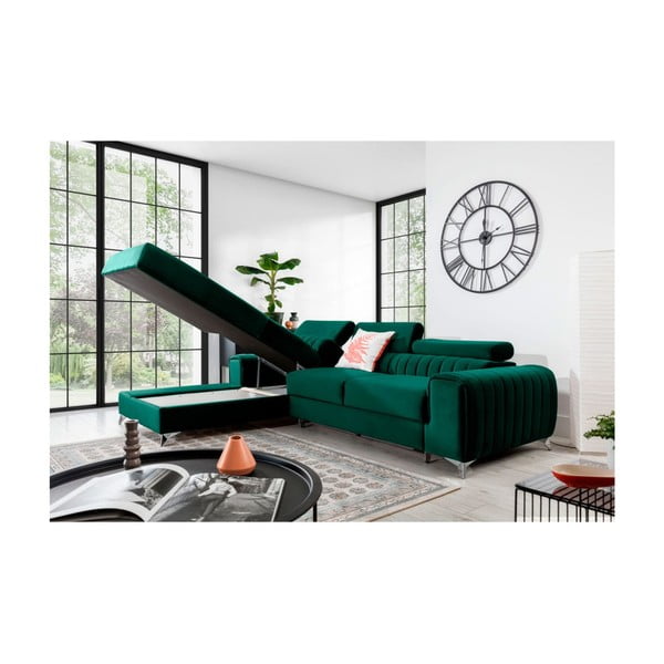 Зелен кадифен разтегателен ъглов диван с място за съхранение (ляв ъгъл) Grayson – ELTAP-image-3