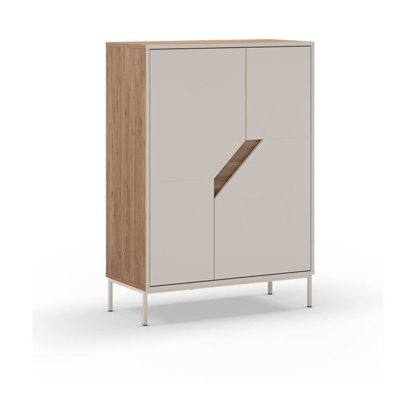 Кремавo-естествен скрин от декор от дъб  85x120x40 cm Lilou – Marckeric-image-2