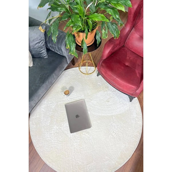 Бял кръгъл килим подходящ за пране ø 100 cm Pelush White – Mila Home-image-1