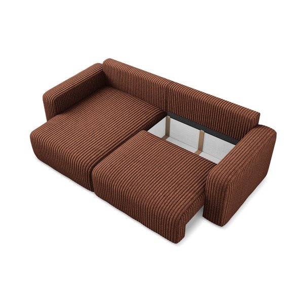 Теракотен сгъваем/с място за съхранение ъглов диван от рипсено кадифе (ляв ъгъл) Kona – Makamii-image-4