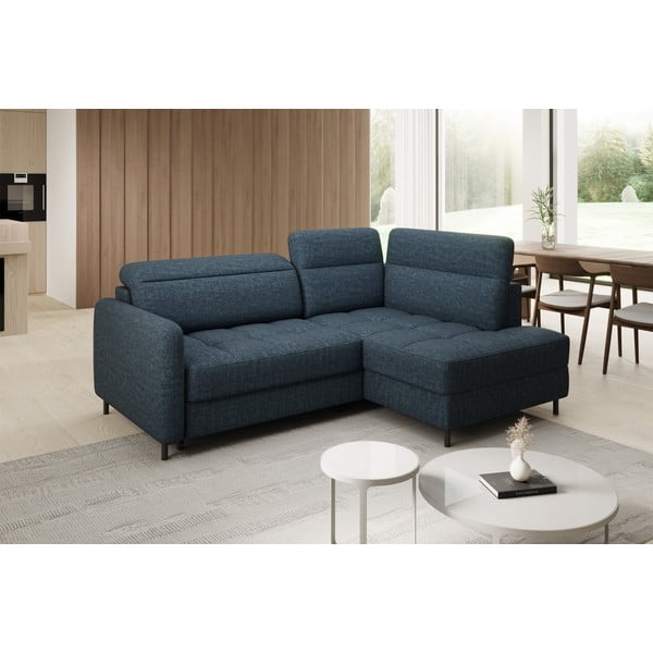 Син кадифен разтегателен ъглов диван с място за съхранение (десен ъгъл L форма) Barea – ELTAP-image-3