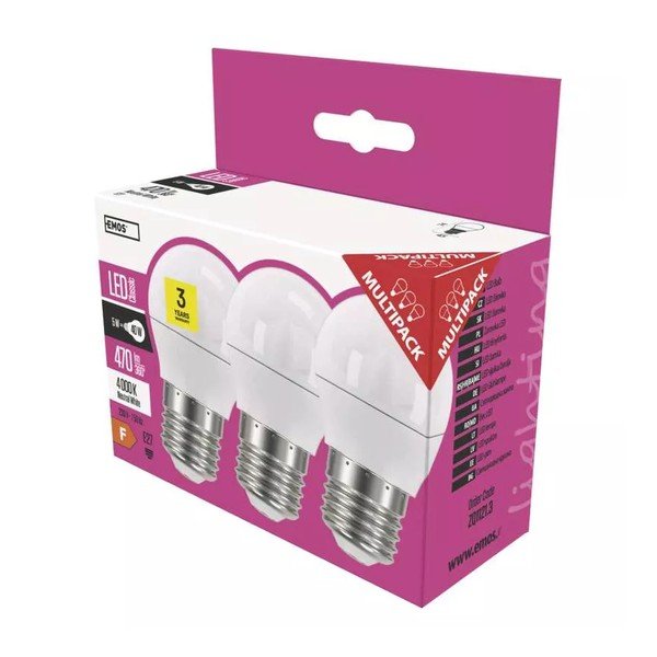 Неутрални LED крушки в комплект от 3 бр. E27, 5 W - EMOS-image-1