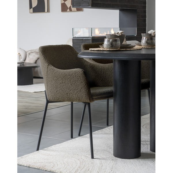 Кафяв тапициран трапезен стол с подлакътници Melilla – House Nordic-image-1