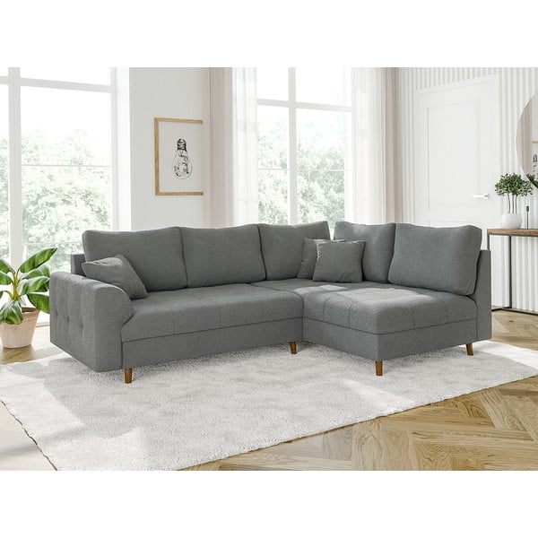 Сив ъглов диван от букле (десен ъгъл/L форма) Ariella – Ropez-image-3