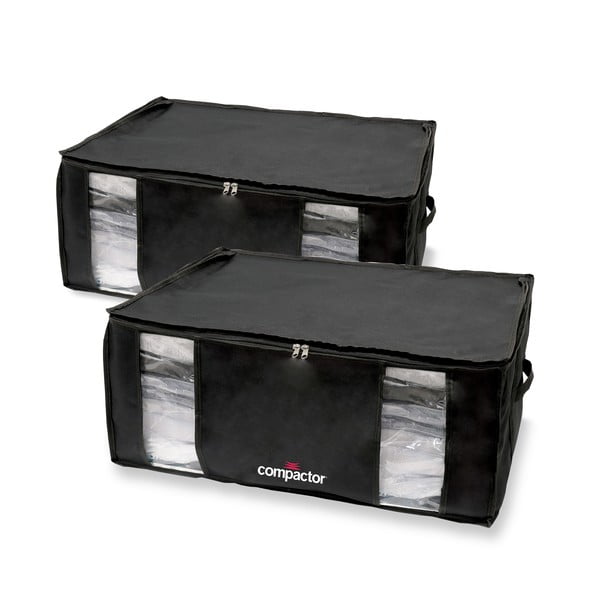 Комплект от 2 черни кутии за съхранение с вакуумна опаковка Compactor Black Edition XXL, 65 x 27 cm
