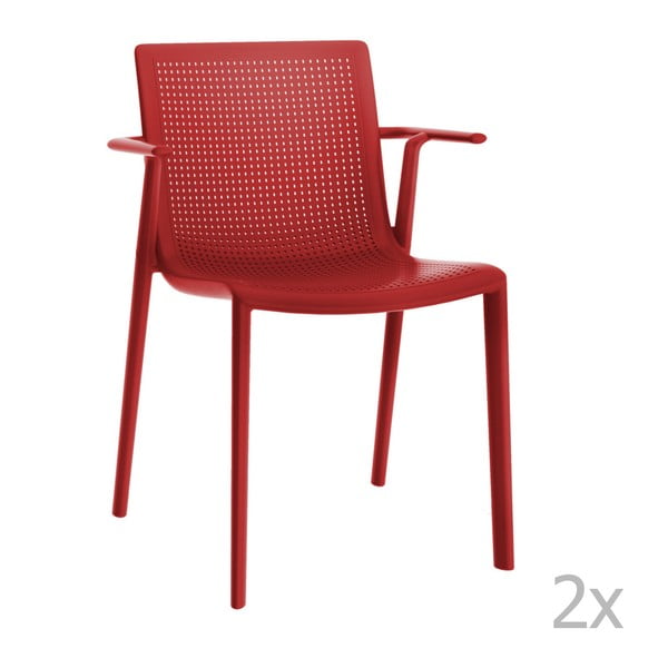 Sada 2 červených  zahradních židlí s područkami Resol Beekat