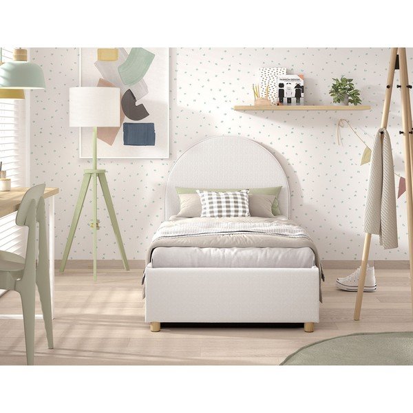 Бяло тапицирано единично легло с място за съхранение с включена подматрачна рамка 90x200 cm Moon – Vipack-image-3