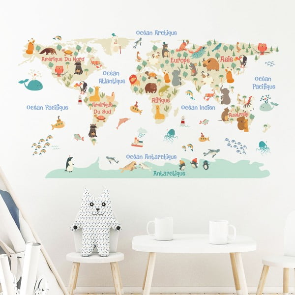 Стикер за стена Пастелна карта на света - Ambiance