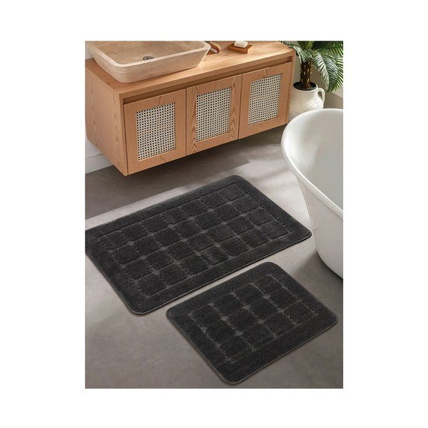 Антрацитни килими за баня в комплект 2 бр. 50x80 cm Kareli – Foutastic-image-1